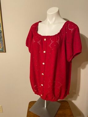 Cato Red Eyelet Button-Front Blouse